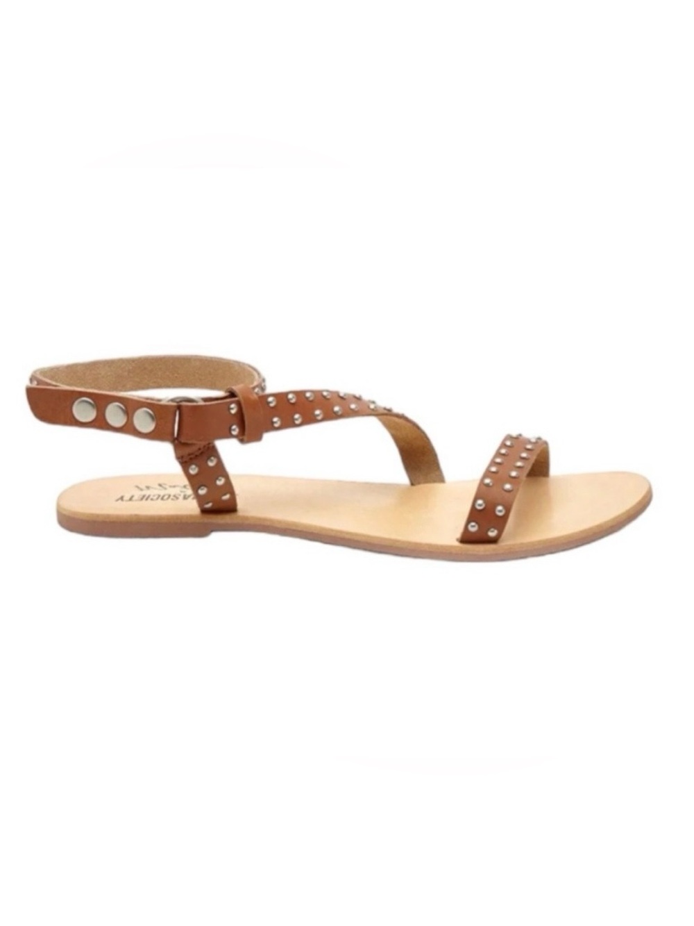 Amuse Society Tan Studded Leather Matisse Flat Sandals NWOT